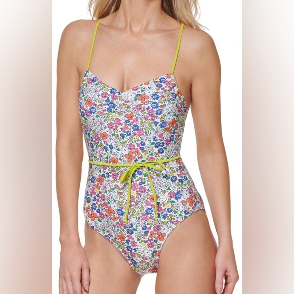 Tommy Hilfiger | floral lace-up back one-piece bathing suit.